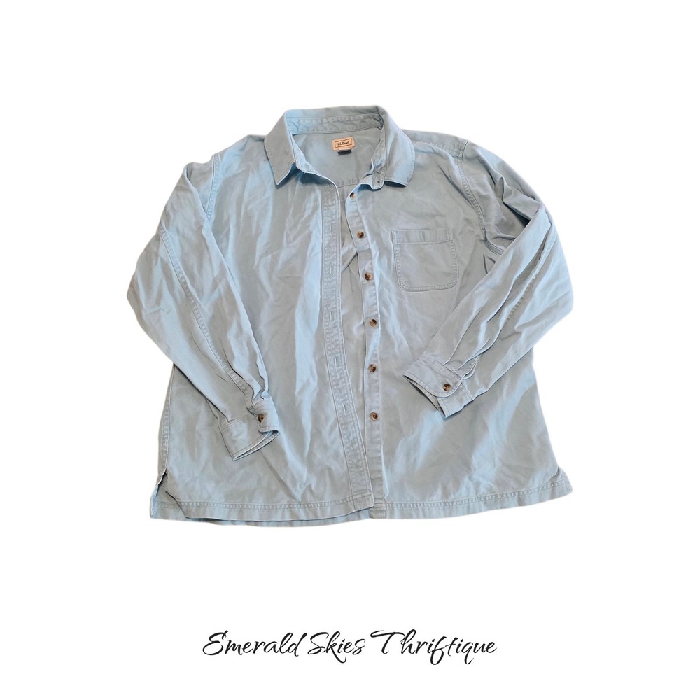 Vtg L.L. Bean blue Button Front Twill Shirt Cotton Tencel Size xl. Free ship